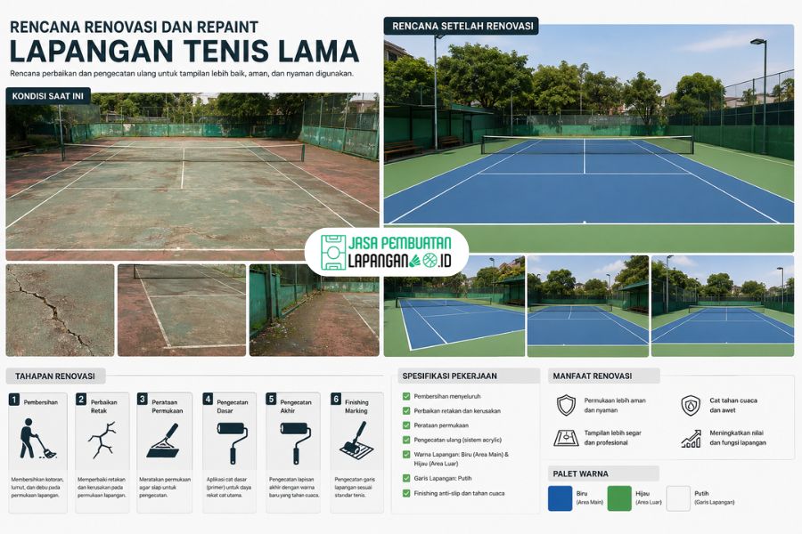 Gambar & Denah Lapangan Tenis Lengkap dengan Ukuran